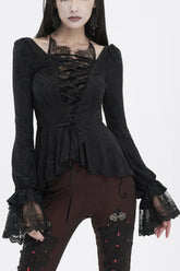Chemise gothique noire à volants en dentelle pour femme